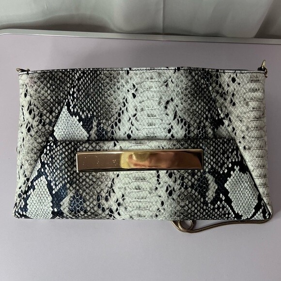 NWOT Witchery Faux Leather Snakeskin Envelope Chain Crossbody Bag - Picture 7 of 9